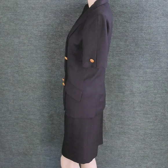 Vintage Kasper For ASL Navy Skirt Suit, Double Breasted Coat - Picture 4 of 9